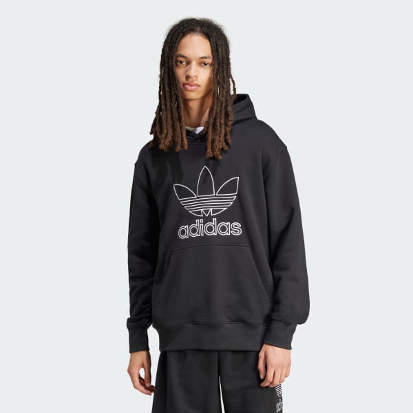 Noir Sweat-shirt à capuche Trèfle ajouré Adicolor