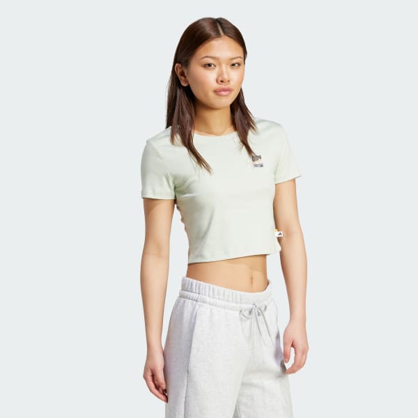 Green Cat Patch Cropped Graphic Tee