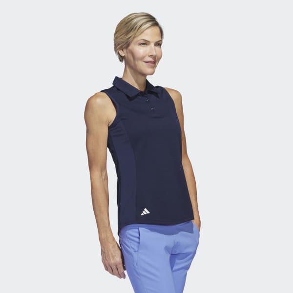 Niebieski Texture Sleeveless Golf Polo Shirt