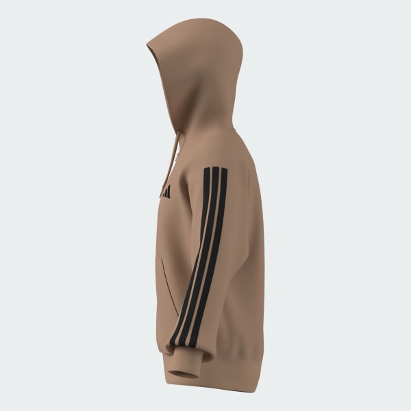 สีน้ำตาล เสื้อฮู้ดผ้าเฟรนช์เทอร์รีย์ซิปยาวเต็มตัว Essentials 3-Stripes