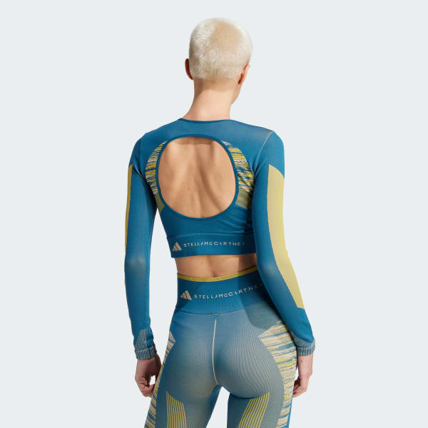 Bleu Haut manches longues de yoga sans coutures adidas by Stella McCartney TrueStrength