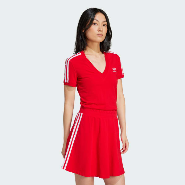 adidas 3-Stripes V-Neck Slim T-Shirt - Red | adidas UK
