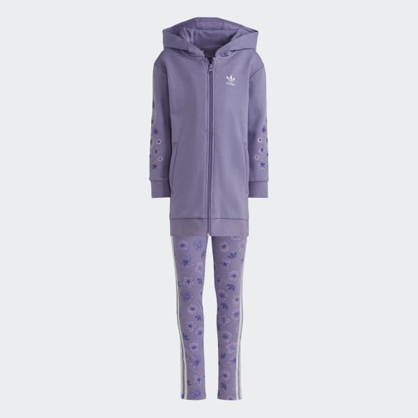 Lila Floral Full-Zip Elongated Hoodie Set