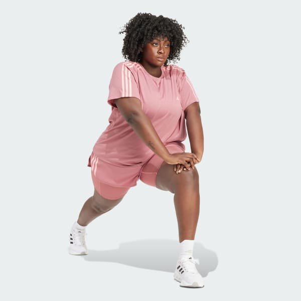 Rosa Shorts 2 em 1 Own the Run Três Listras (Plus Size)