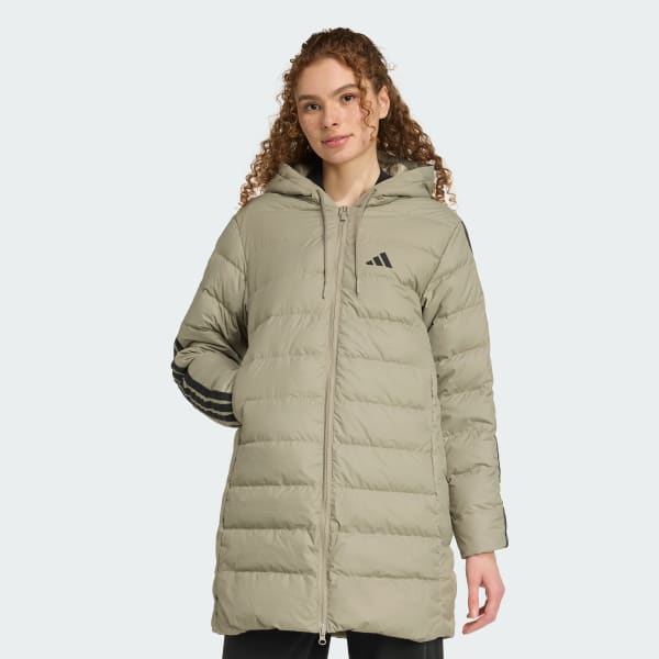 groen Essentials CLIMAWARM 3-Stripes Light Down Parka met Capuchon