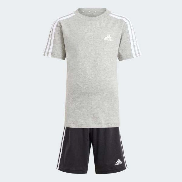 Cinza Conjunto Camiseta Shorts Essentials 3-Stripes