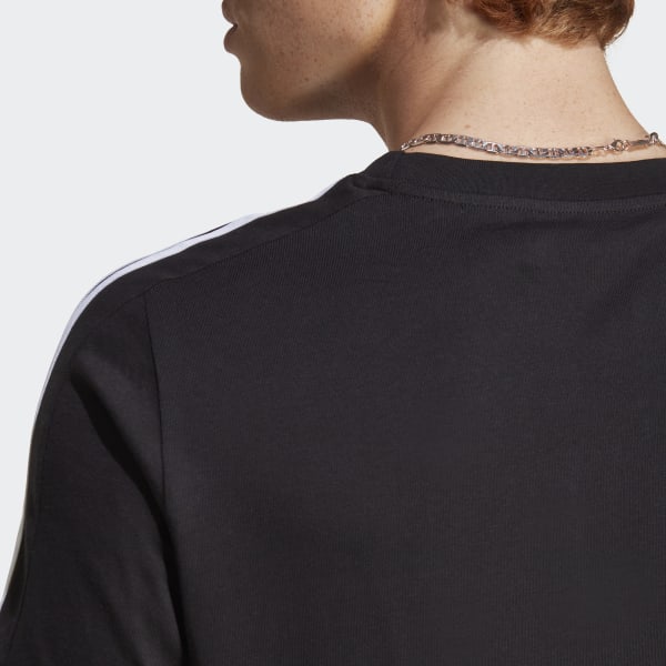 Czerń Essentials Single Jersey 3-Stripes Tee