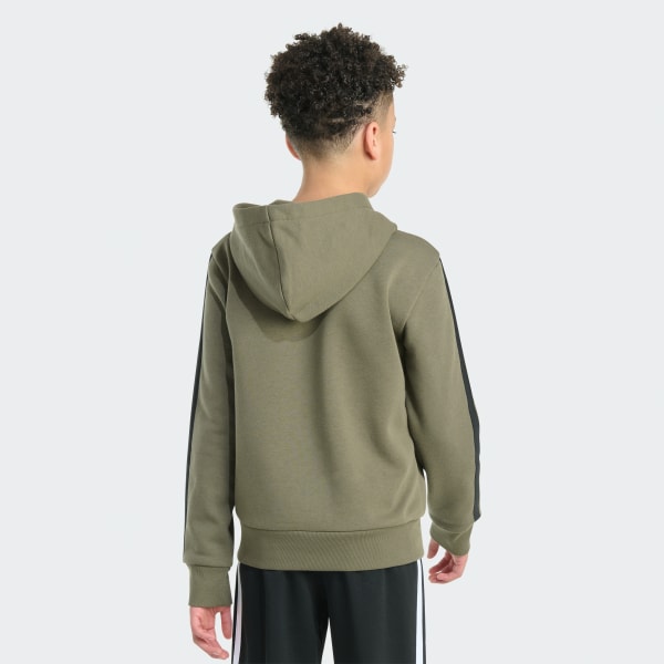 Green Full-Zip Hooded Essential 3-Stripe Fleece Jacket

