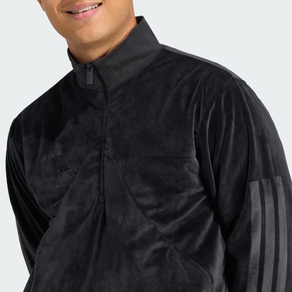 adidas VELOUR HALF ZIP Track Top - Black | Free Shipping