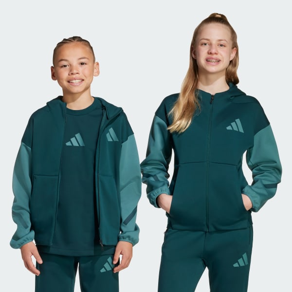 Yesil adidas Z.N.E. Full-Zip Colorblocked Kids Kapüşonlu Üst