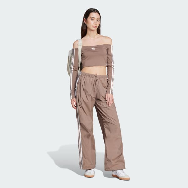 Brown Adicolor Off Shoulder Long Sleeve Tee