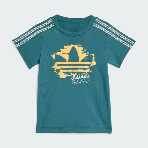 สีเขียว ชุดเสื้อยืดและกางเกงขาสั้น adidas Originals Summer Glow