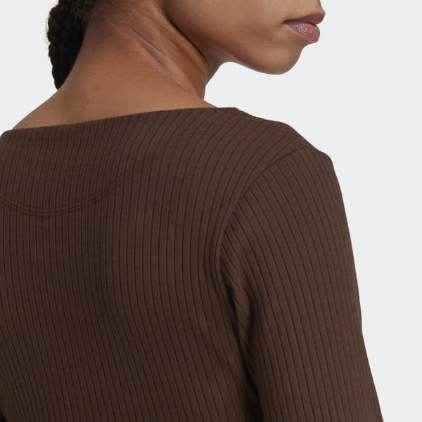 Brown Studio Lounge Ribbed Cropped Long Sleeve Tee K8074