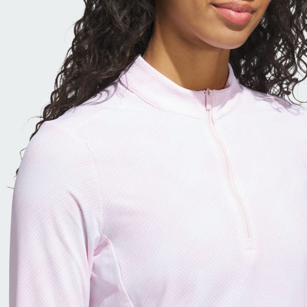 adidas Ultimate365 Printed Quarter-Zip Mock Neck Top - Pink