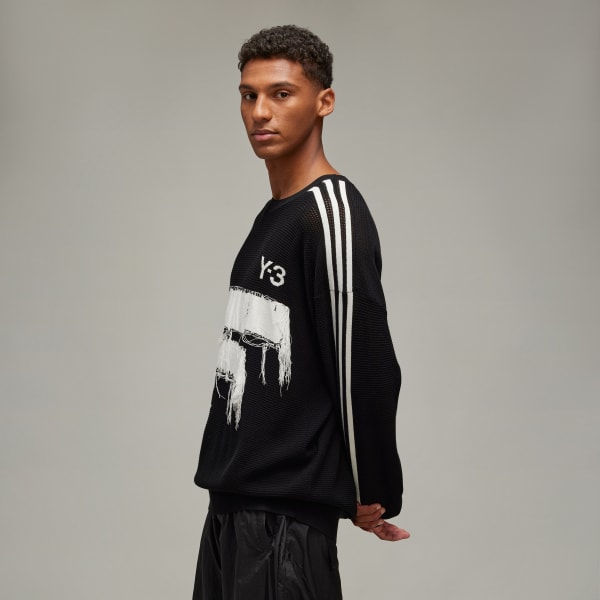 Black Y-3 Graphic Knit Crew Sweater