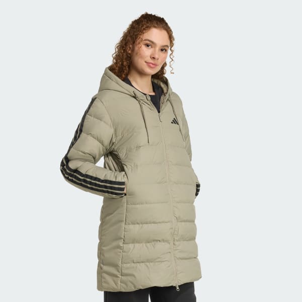 Verde Parka Essentials CLIMAWARM 3-Stripes Light Down Hooded