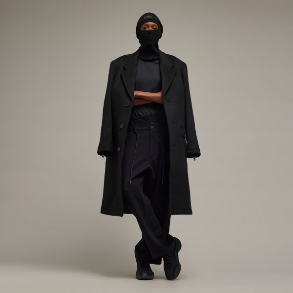 Black Y-3 울 플란넬 와이드 레그 팬츠