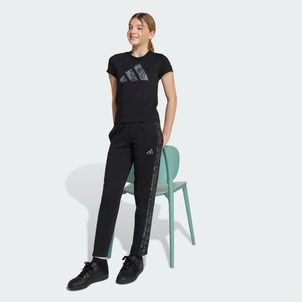 Svart adidas Girls 3-Stripes Animal French Terry Joggers Kids