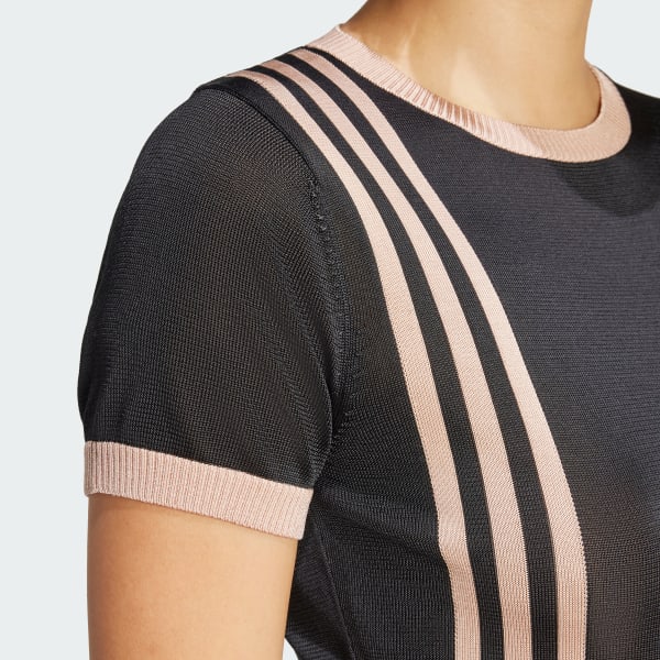 adidas Knitted 3-Stripes Short Tee - Black | adidas Australia