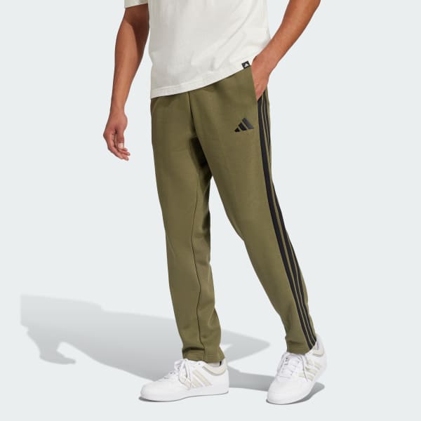 adidas Essentials 3-Stripes Open Hem Fleece Pants - Green | Free