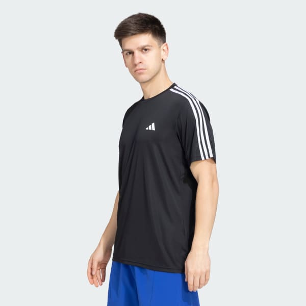Black TRAINING ESSENTIALS BASE 3 STRIPES TEE