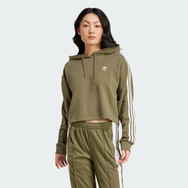 zelená Adicolor 3-Stripes Short Hoodie
