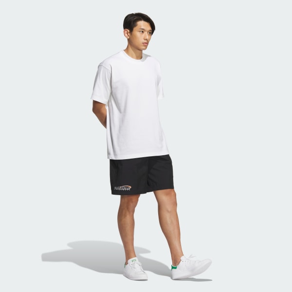 Black Trefoil Logo Play Football Graphic Light Woven Shorts
