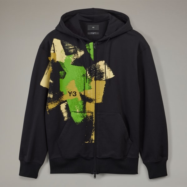 Negro Polerón con Capucha Y-3 Cierre Frontal Estampado