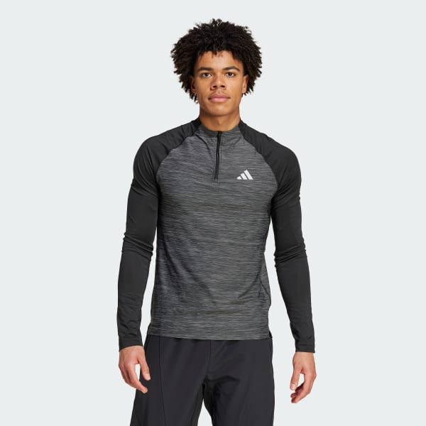 adidas Gym Training 3 Stripes 1 4 Zip Long Sleeve Long Sleeve Top Black adidas UK