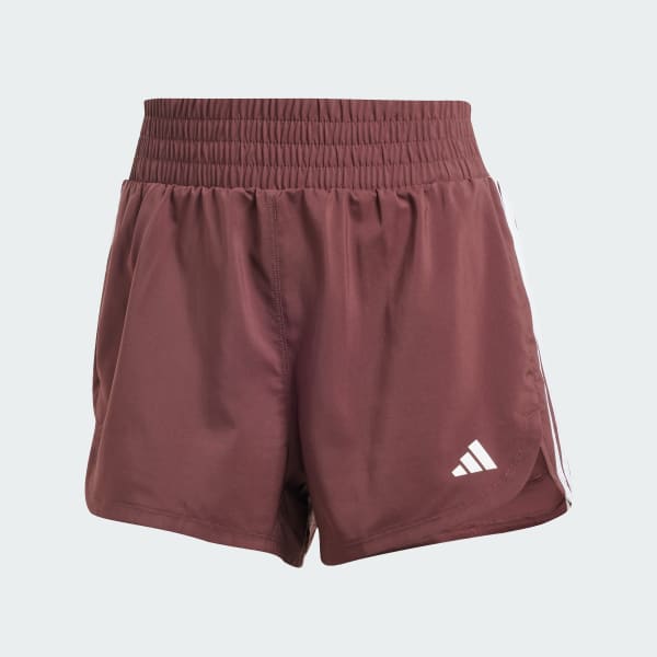 สีแดงเบอร์กันดี กางเกงเทรนนิงขาสั้นผ้าทอเอวสูง Pacer 3-Stripes