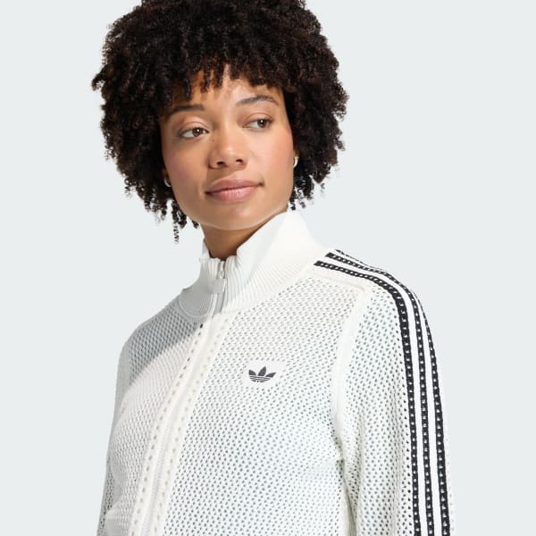 adidas KNITTED CROCHET FIREBIRD TRACK TOP - White | Free Shipping