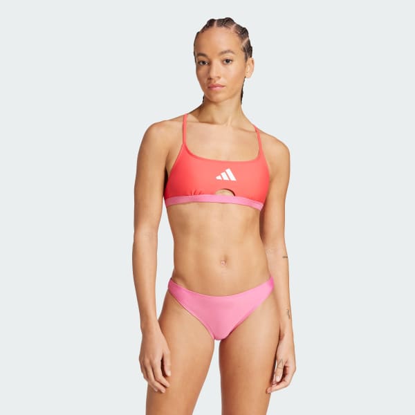 Roze Padded Colorblock X-Back Bikini