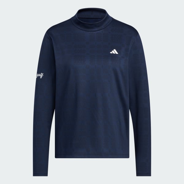 ブルー 【ゴルフ】ジャカード モックネック長袖ポロシャツ