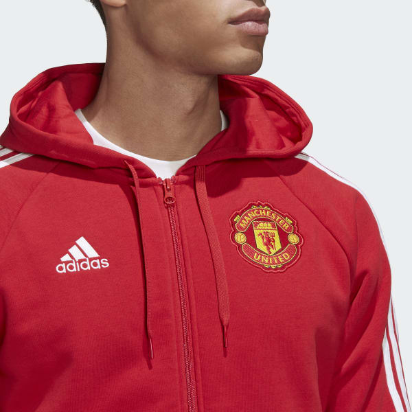 cervená Mikina s kapucňou Manchester United 3-Stripes Full-Zip VZ281