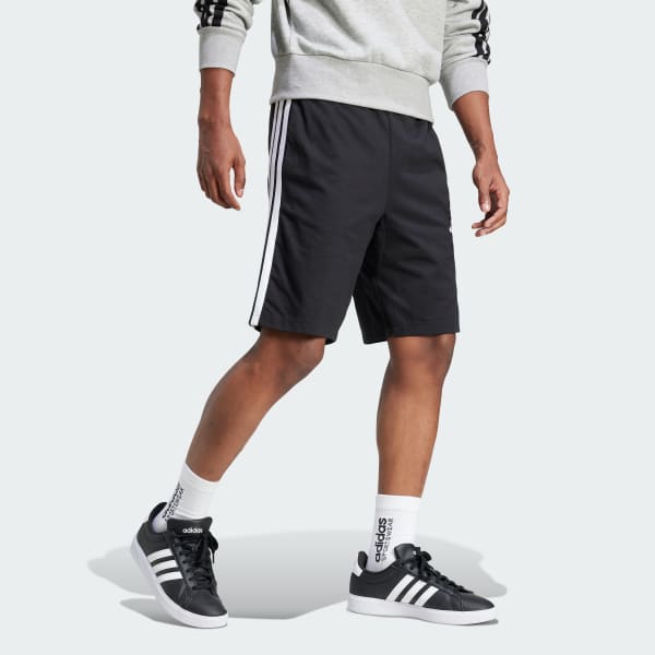 Preto Shorts Malha Simples Essential Três Listras 10-Inch
