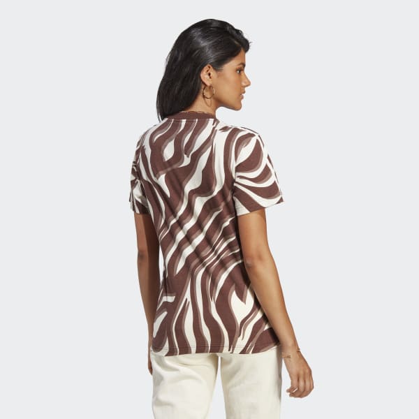 Brązowy Abstract Allover Animal Print Tee