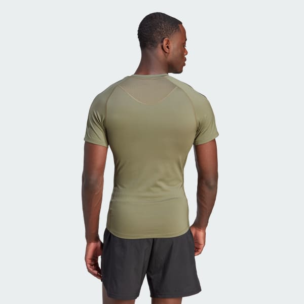 adidas Techfit 3-Stripes Training Tee - Green, Men's Training