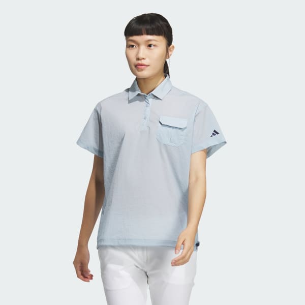 Blue Woven Polo Shirt Short Sleeve