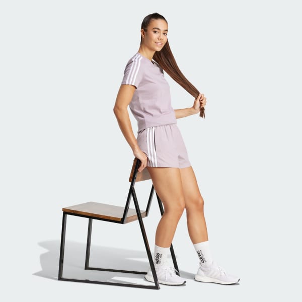 Roxo Camiseta Essentials Slim 3-Stripes