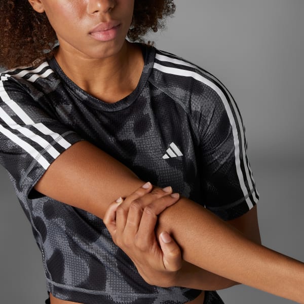 Grey Own the Run 3-Stripes Allover Print T-Shirt
