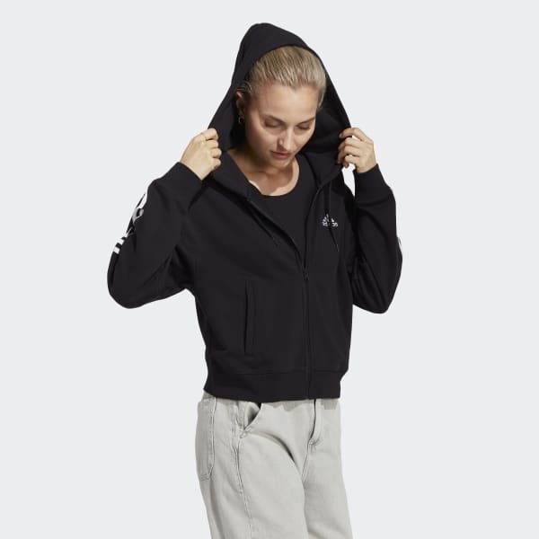 Schwarz Essentials 3-Streifen French Terry Bomber Kapuzenjacke