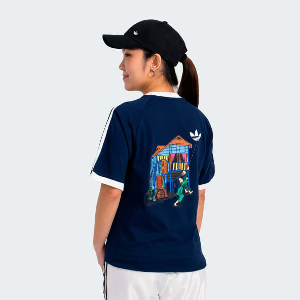 Blue adidas 3 Stripe Tee x Wau