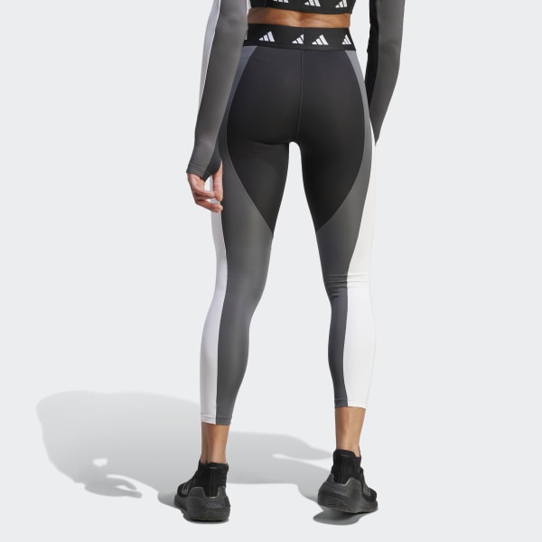adidas Training Techfit colour block high waisted leggings in purple with  black/white side stripes