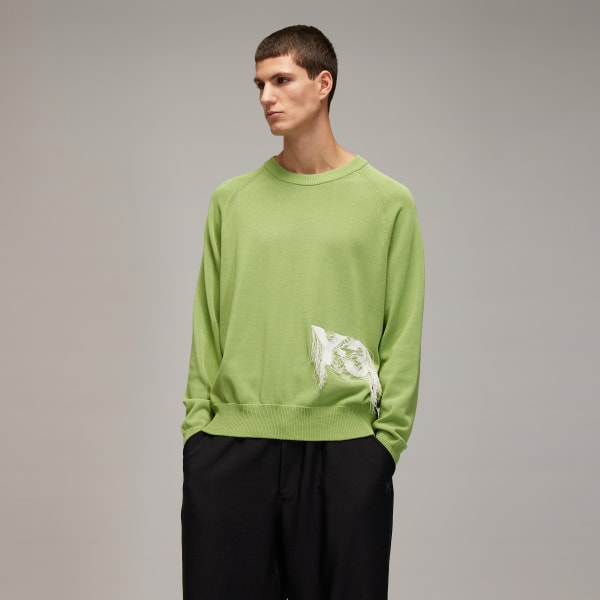 Green Y-3 Logo Knit Crew Sweatshirt