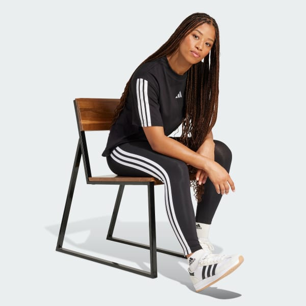 Black Essentials 3-Stripes Cotton Leggings