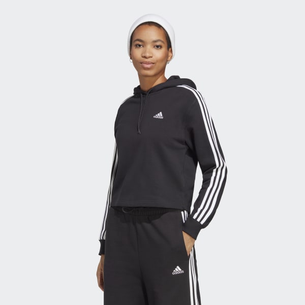 Novela de suspenso tiburón italiano Sudadera con capucha Essentials French Terry Crop 3 bandas - Negro adidas |  adidas España