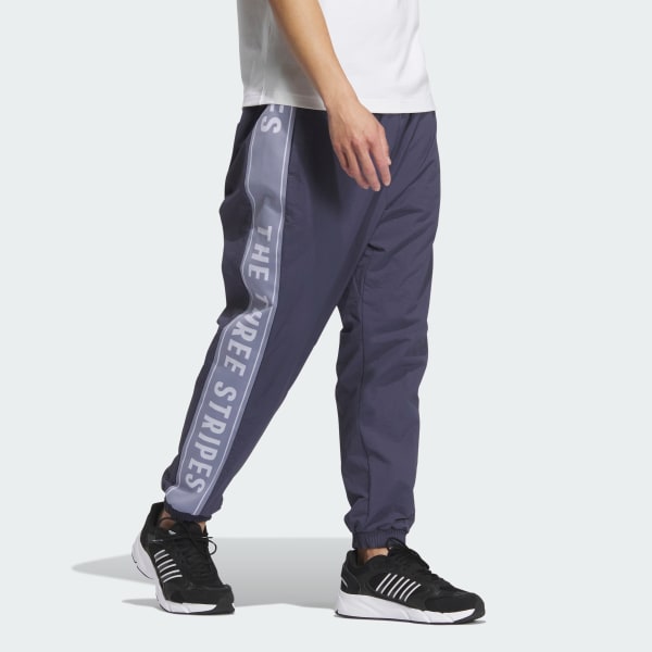 Bleu Wording Loose Fit Wrinkled Nylon Woven Brushed Tricot Lined Pants (Gender Neutral)