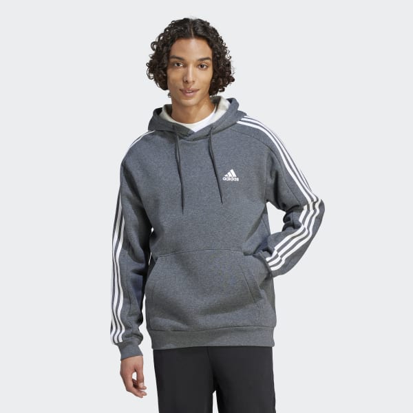 adidas Essentials Fleece 3-Stripes Hoodie - Grey | adidas UK