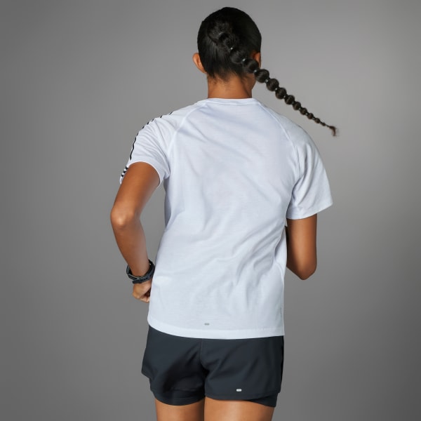 สีขาว เสื้อยืด Own the Run 3-Stripes