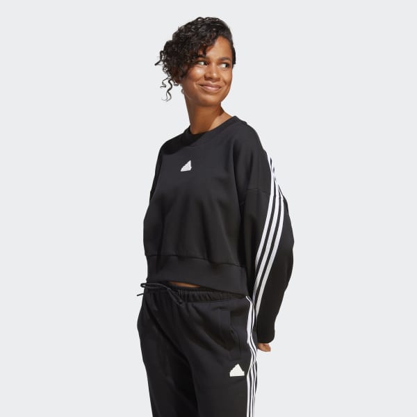 adidas 3-Stripes Oversized Crew Sweatshirt - Black, Women's Lifestyle